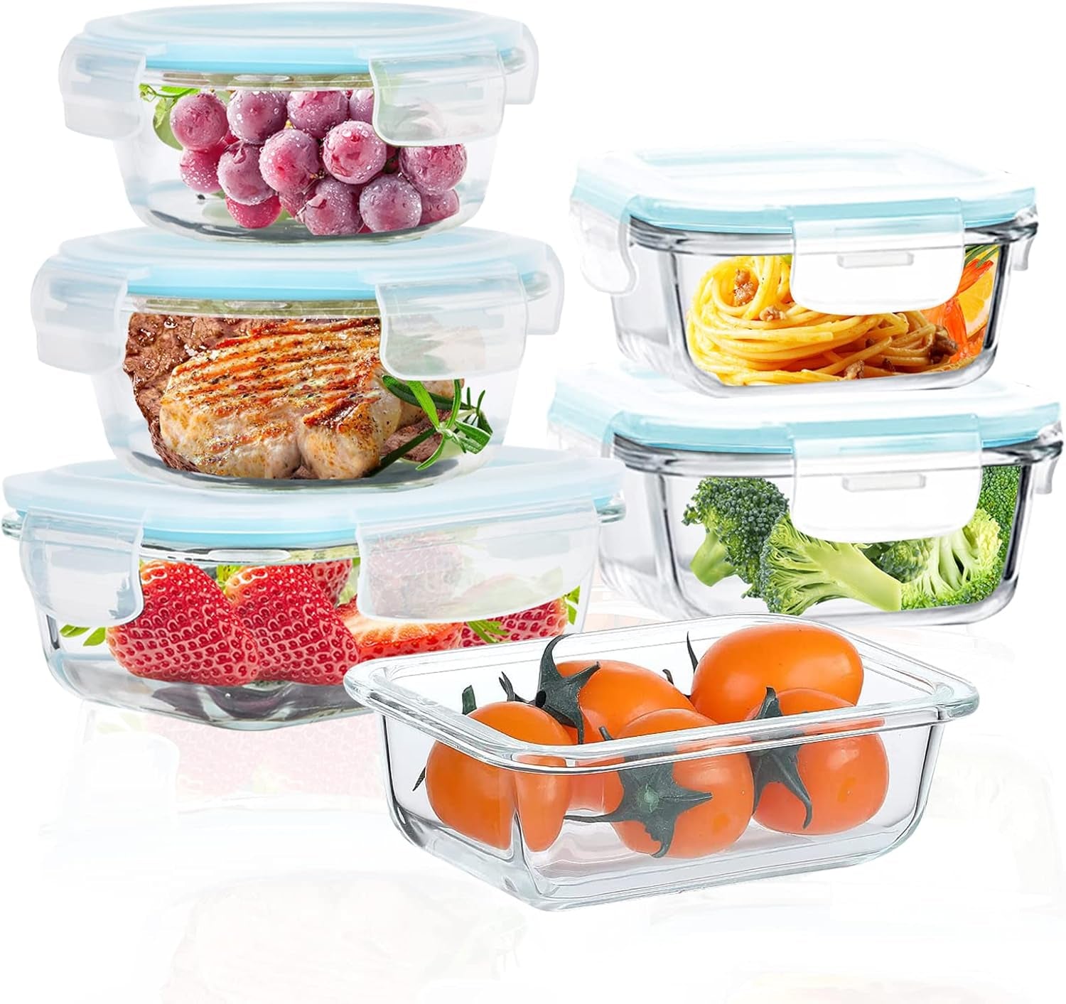 Glass Food Storage Containers with Lids Airtight 4 Pack, Glass Storage Containers with Lids for Food, Not Easy Broken & Leak Proof, Glass Containers with Lids for Oven/Dishwasher Safe, Blue