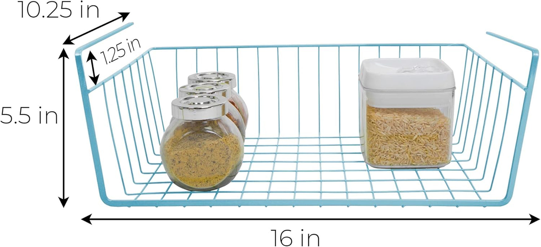 Smart Design Undershelf Storage Basket - Medium - Snug Fit Arms - Steel Metal Frame - Rust Resistant - Cabinet, Pantry, and Shelf Organization - 16 X 5.5 Inch - Light Blue