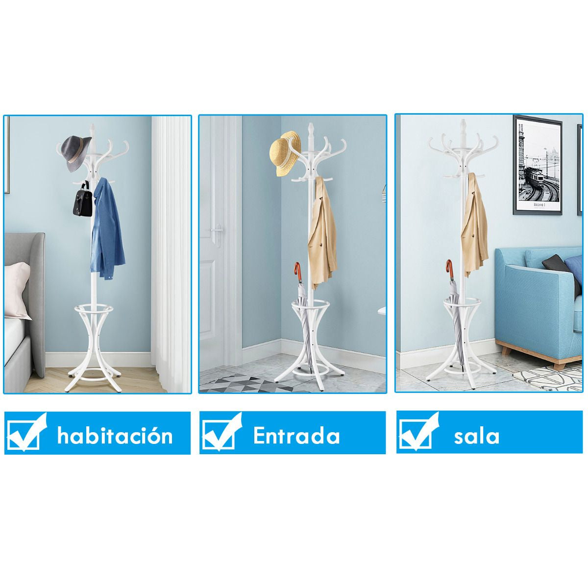Perchero De Pie De Madera 184Cm Perchero Árbol Con Soporte 12 Perchas Para Colgar Ropa Sombrero Para Habitación Entrada Blanco