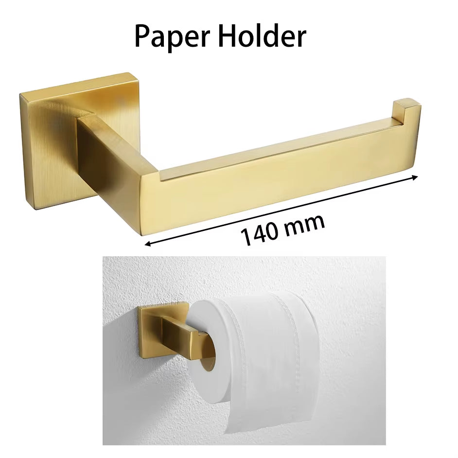 Gold Brushed Bathroom Accessories Hardware Towel Bar Rail Toilet Paper Holder Towel Rack Hook Soap Dish Toilet Brush