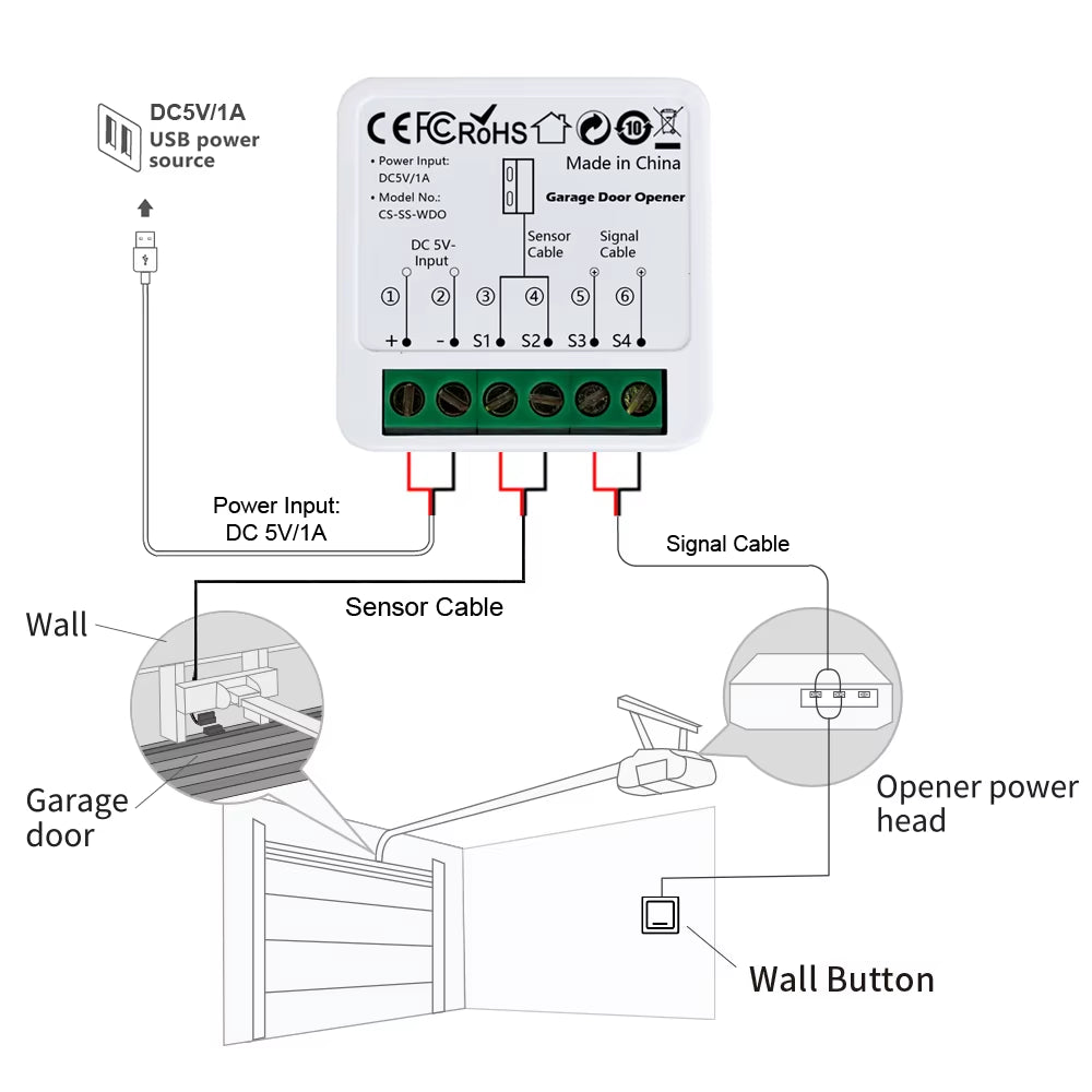 Wifi Smart Garage Door Opener Tuya App Remote Control Module Switch Works with Alexa Google Assistant Siri Shortcut