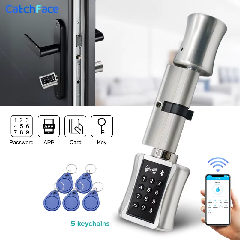 Ttlock Bluetooh Cylinder Smart Lock Remote Control Keyless Electronic Door Lock APP Wifi Digital Code RFID Card Lock