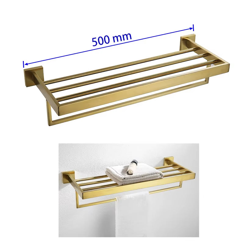 Gold Brushed Bathroom Accessories Hardware Towel Bar Rail Toilet Paper Holder Towel Rack Hook Soap Dish Toilet Brush