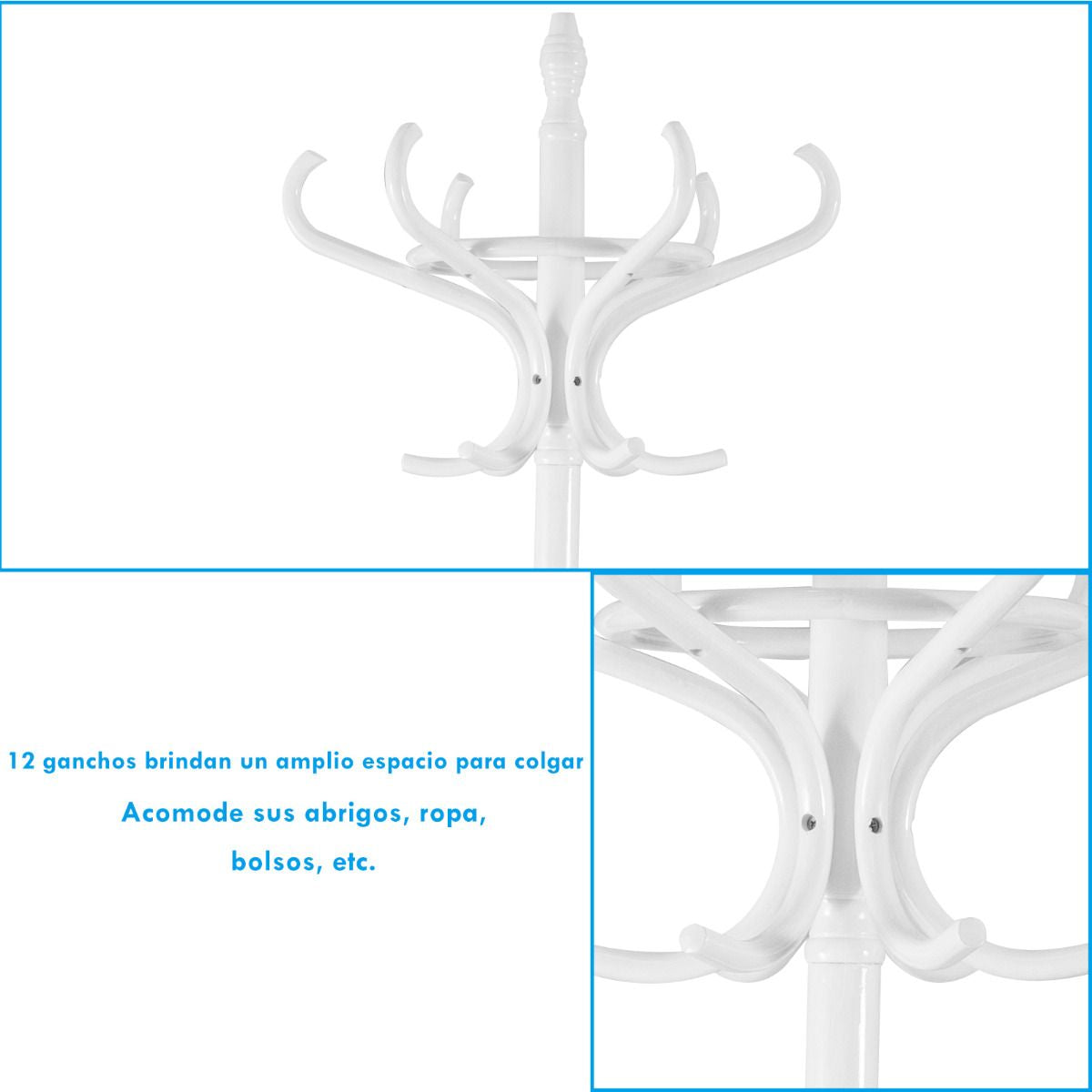 Perchero De Pie De Madera 184Cm Perchero Árbol Con Soporte 12 Perchas Para Colgar Ropa Sombrero Para Habitación Entrada Blanco