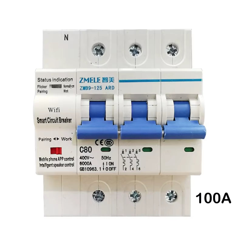 Tuya Smart ZMB9-100 Wifi Smart Circuit Breaker Switch ZMB9 25A 40A 63A 80A 100A 230V 400V 1/2/3/4 Pins P Support Alexa Google