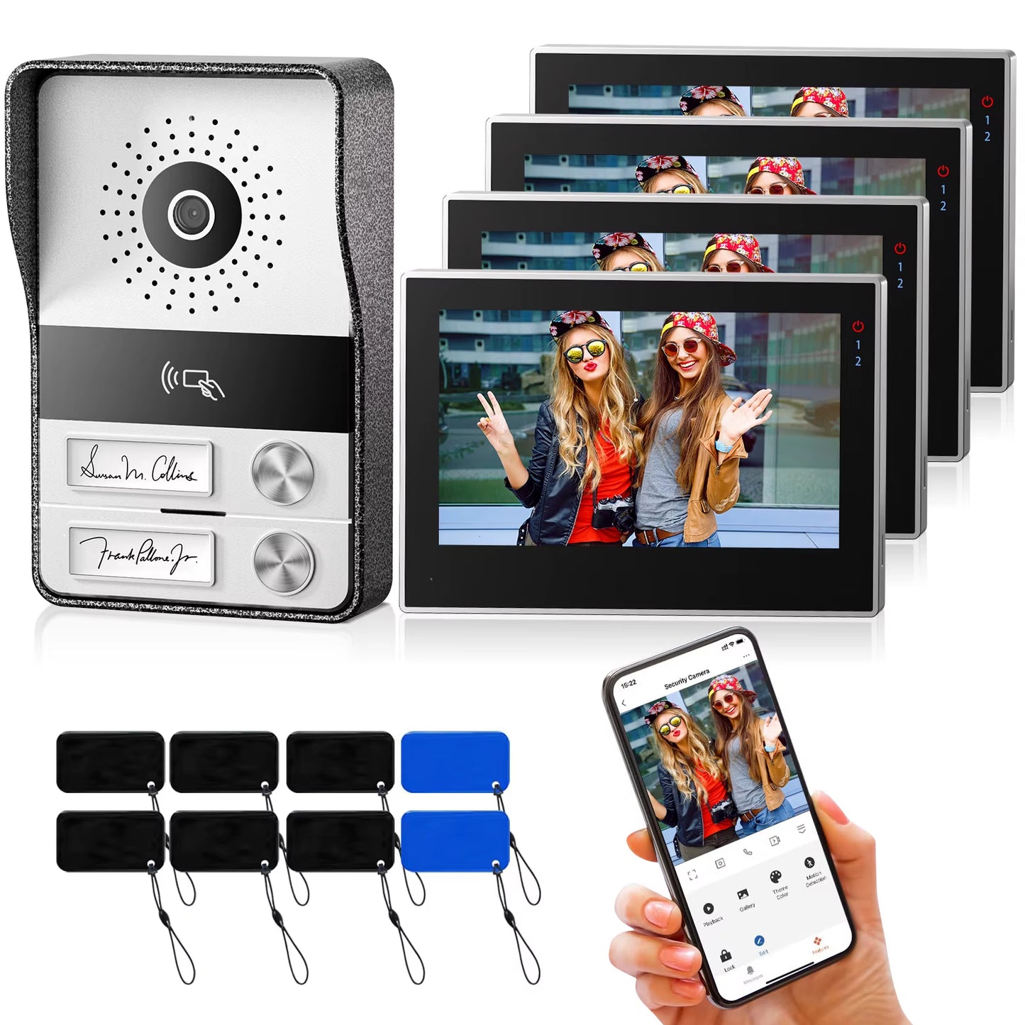 2-Wire  Wifi Video Doorphone Doorbell Intercom 7 Inch 1080P Touchscreen Monitor App/Swipe/Card 4In1 Unlock Tuya App