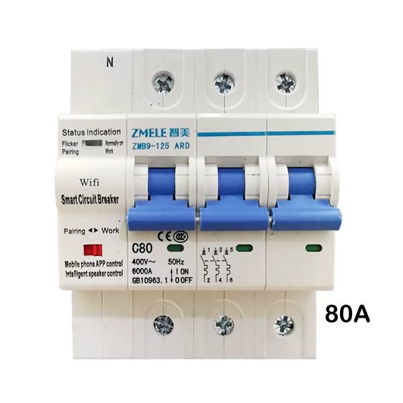 Tuya Smart ZMB9-100 Wifi Smart Circuit Breaker Switch ZMB9 25A 40A 63A 80A 100A 230V 400V 1/2/3/4 Pins P Support Alexa Google