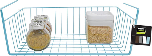 Smart Design Undershelf Storage Basket - Medium - Snug Fit Arms - Steel Metal Frame - Rust Resistant - Cabinet, Pantry, and Shelf Organization - 16 X 5.5 Inch - Light Blue