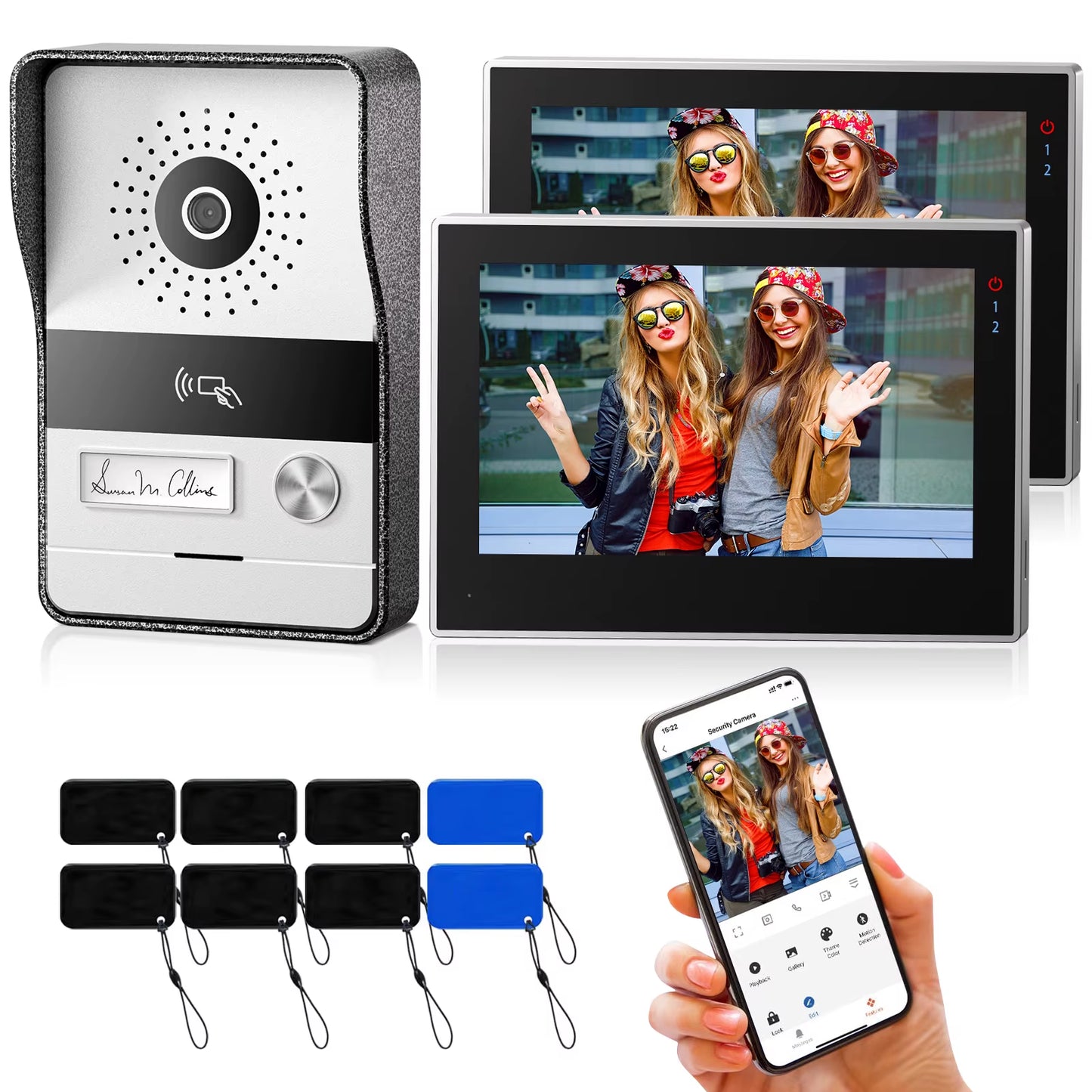2-Wire  Wifi Video Doorphone Doorbell Intercom 7 Inch 1080P Touchscreen Monitor App/Swipe/Card 4In1 Unlock Tuya App