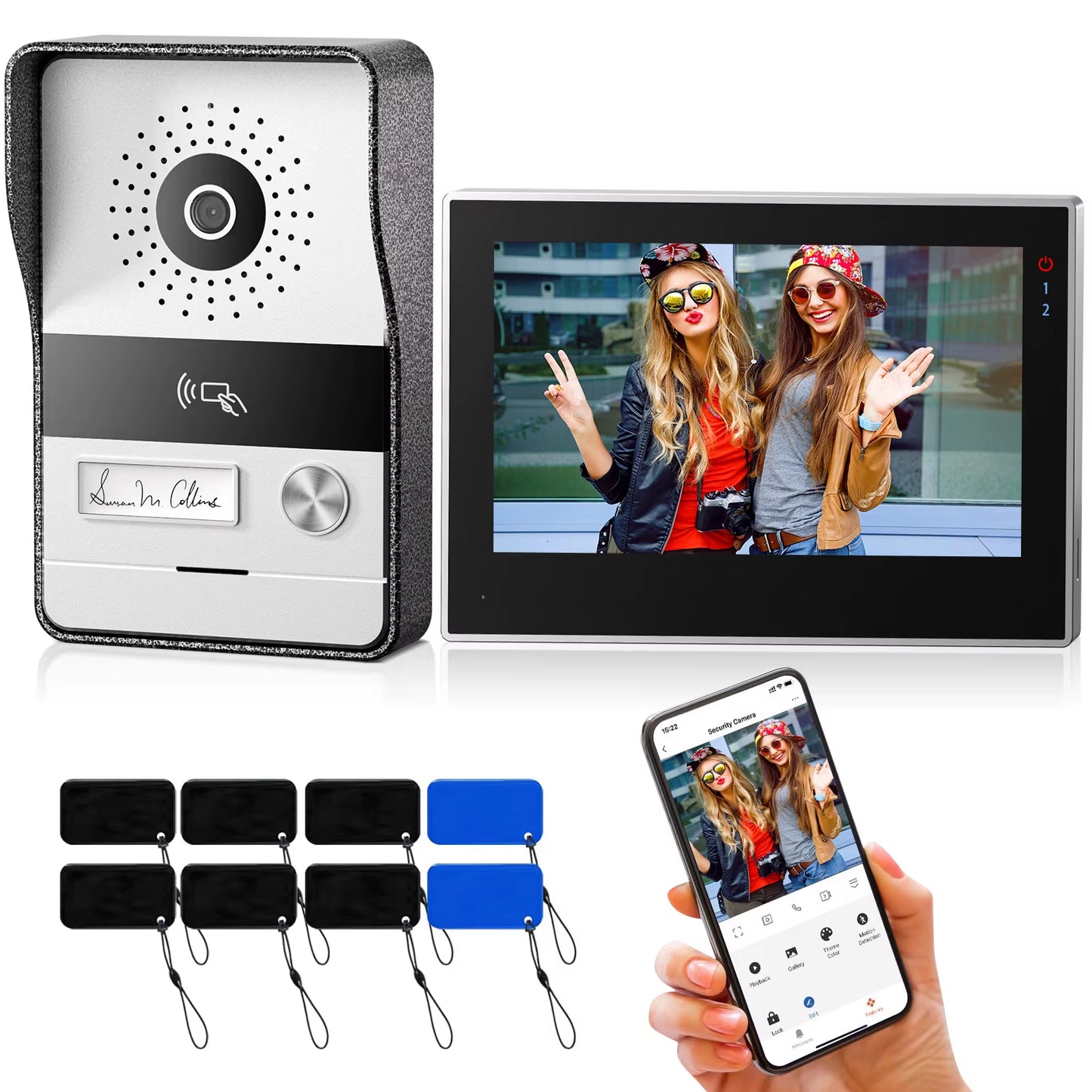 2-Wire  Wifi Video Doorphone Doorbell Intercom 7 Inch 1080P Touchscreen Monitor App/Swipe/Card 4In1 Unlock Tuya App