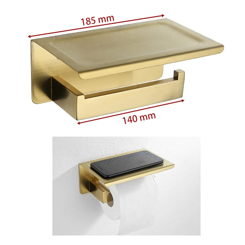 Gold Brushed Bathroom Accessories Hardware Towel Bar Rail Toilet Paper Holder Towel Rack Hook Soap Dish Toilet Brush