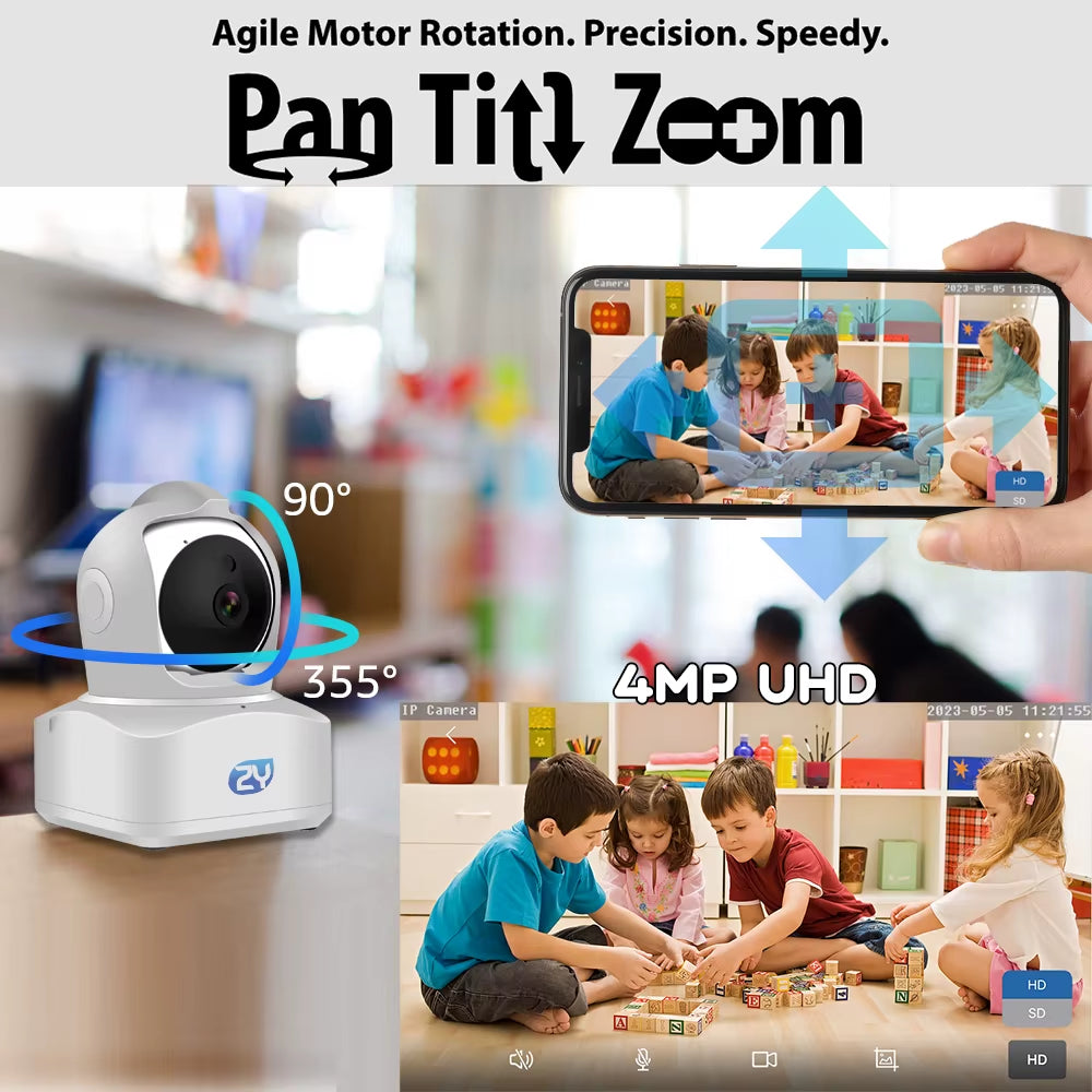 4MP Wifi PTZ Camera Indoor Smart Home Security Dome IP Camera 15M IR Night Vision Human Tracking Wireless Pet Camera Camhipro
