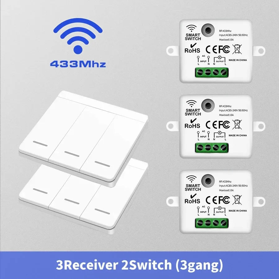 Wireless Light Switch 433Mhz Remote Control 1/2/3Gang Interruptor Wall Smart Lighting Switch 10A 110V 220V for Lamp LED