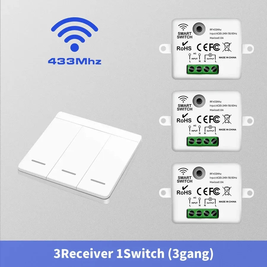 Wireless Light Switch 433Mhz Remote Control 1/2/3Gang Interruptor Wall Smart Lighting Switch 10A 110V 220V for Lamp LED