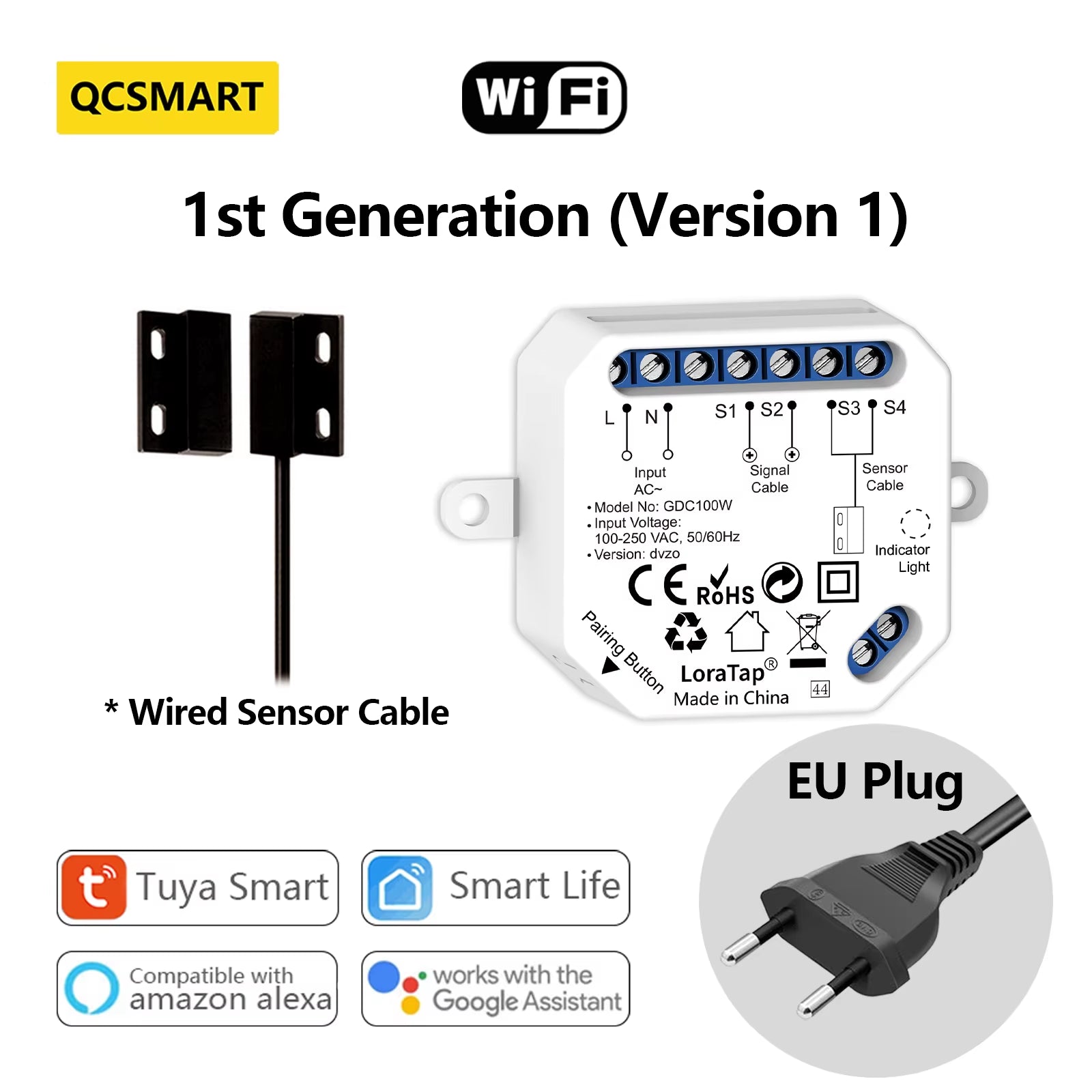 Garage Door Sensor Opener Controller Remote Wifi Switch Tuya Smart Life App Alert Works with Google Home Alexa Home Automation