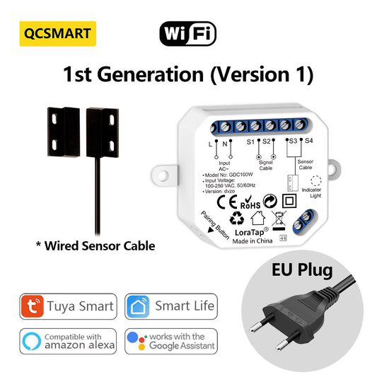 Garage Door Sensor Opener Controller Remote Wifi Switch Tuya Smart Life App Alert Works with Google Home Alexa Home Automation