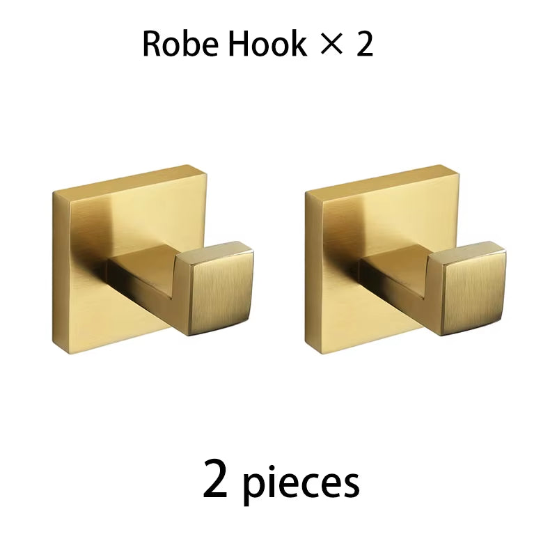Gold Brushed Bathroom Accessories Hardware Towel Bar Rail Toilet Paper Holder Towel Rack Hook Soap Dish Toilet Brush
