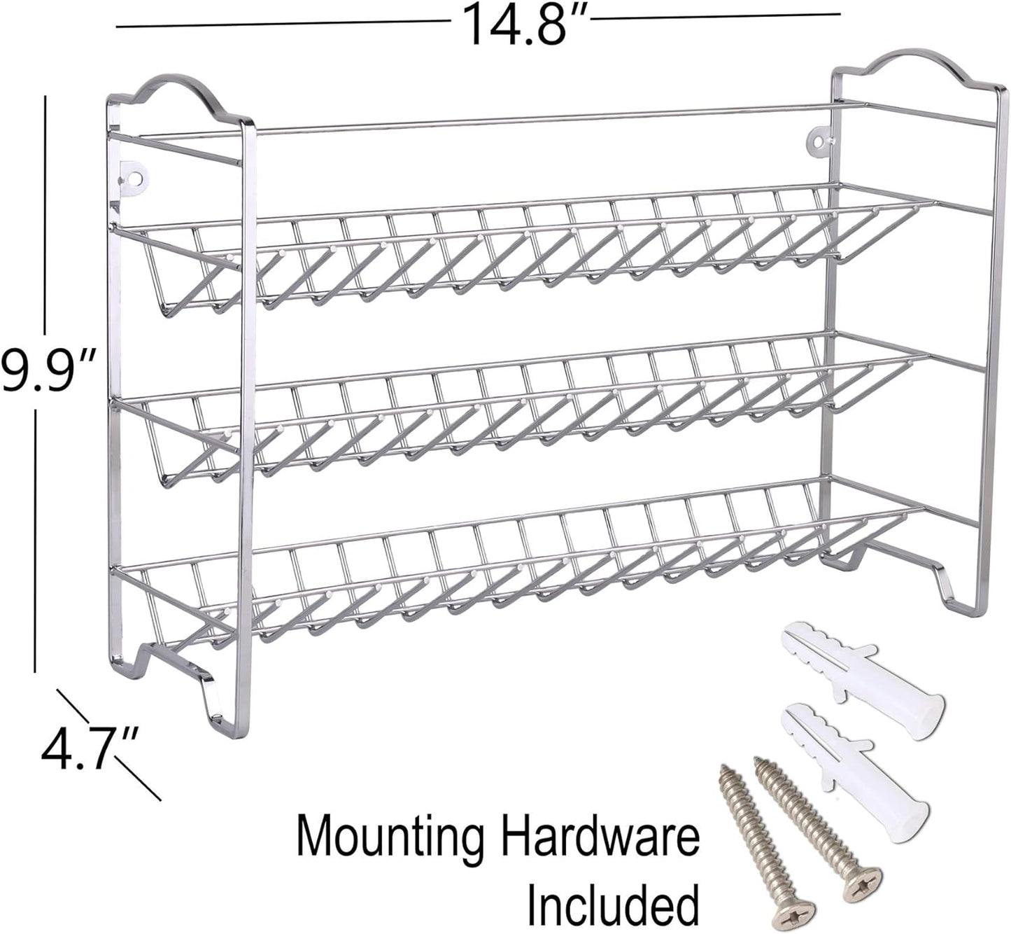 SWOMMOLY Spice Rack Organizer with 24 Empty Glass Spice Jars, 396 Spice Labels with Chalk Marker and Funnel Complete Set, for Countertop, Cabinet or Wall Mount, Silver