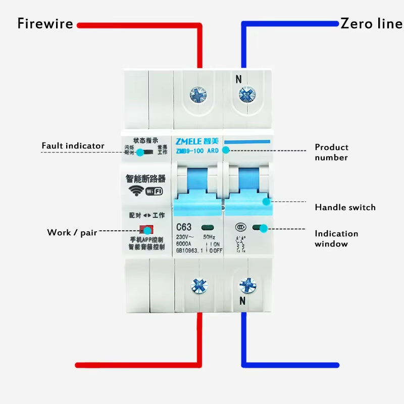 Tuya Smart ZMB9-100 Wifi Smart Circuit Breaker Switch ZMB9 25A 40A 63A 80A 100A 230V 400V 1/2/3/4 Pins P Support Alexa Google