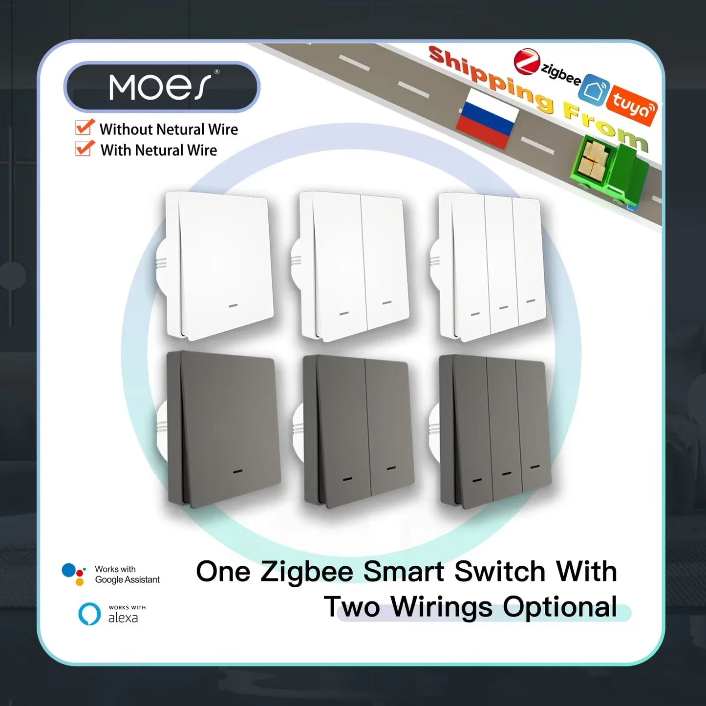 Tuya Zigbee Smart Light Switch No Neutral Wire No Capacitor Needed Smart Life 2/3 Way Works with Alexa Google Home 2Mqtt