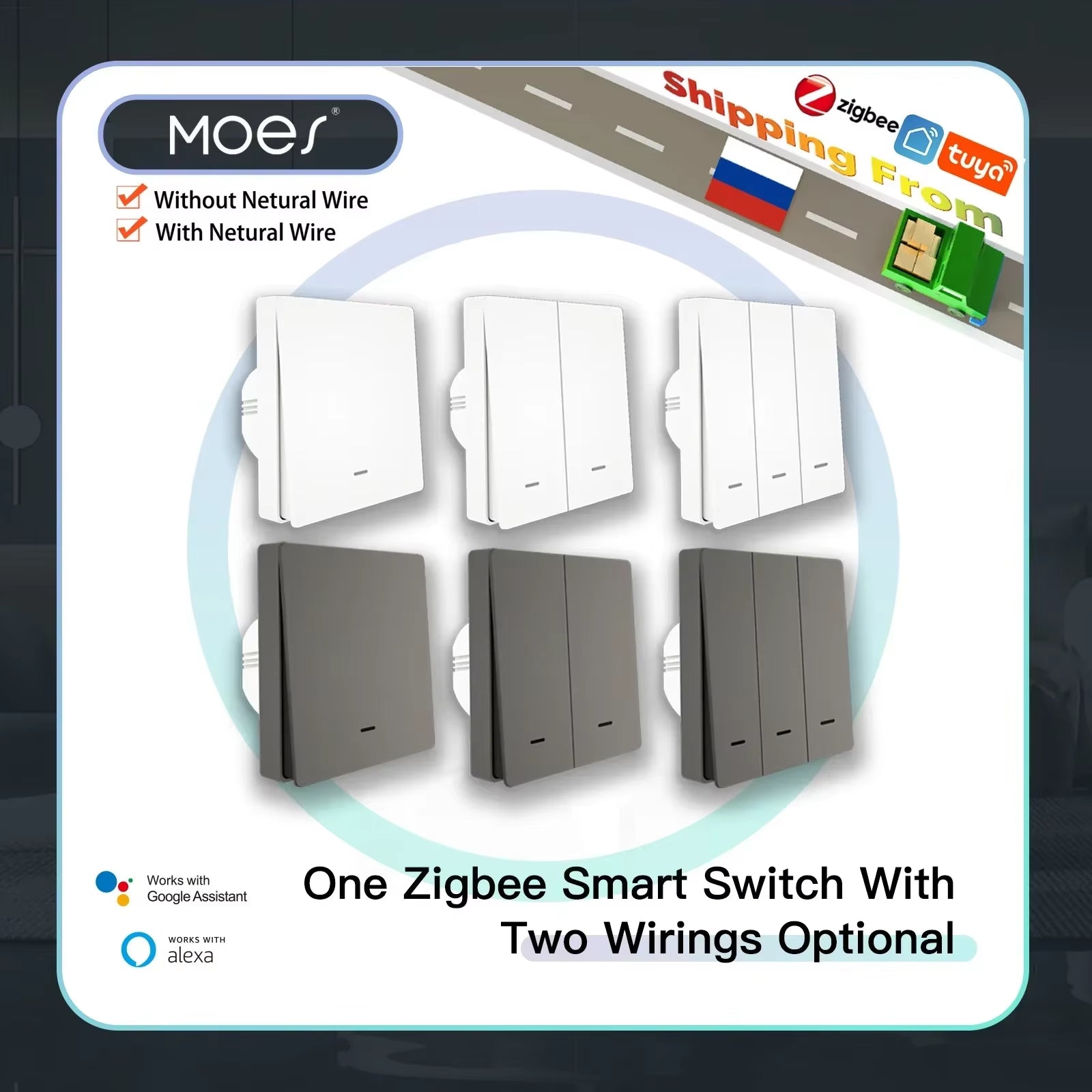 Tuya Zigbee Smart Light Switch No Neutral Wire No Capacitor Needed Smart Life 2/3 Way Works with Alexa Google Home 2Mqtt