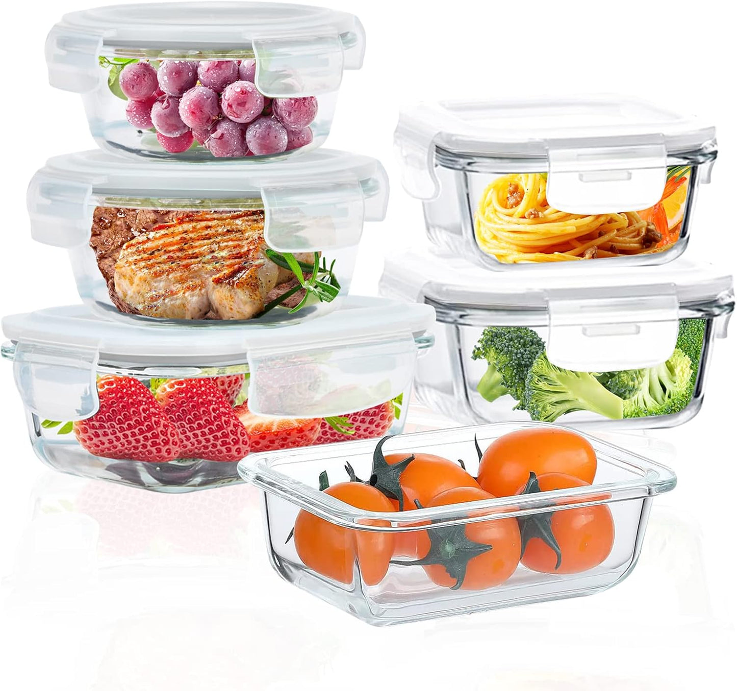 Glass Food Storage Containers with Lids Airtight 4 Pack, Glass Storage Containers with Lids for Food, Not Easy Broken & Leak Proof, Glass Containers with Lids for Oven/Dishwasher Safe, Blue