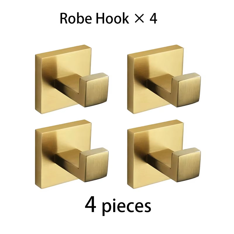 Gold Brushed Bathroom Accessories Hardware Towel Bar Rail Toilet Paper Holder Towel Rack Hook Soap Dish Toilet Brush