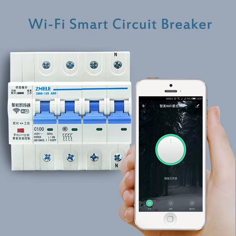 Tuya Smart ZMB9-100 Wifi Smart Circuit Breaker Switch ZMB9 25A 40A 63A 80A 100A 230V 400V 1/2/3/4 Pins P Support Alexa Google