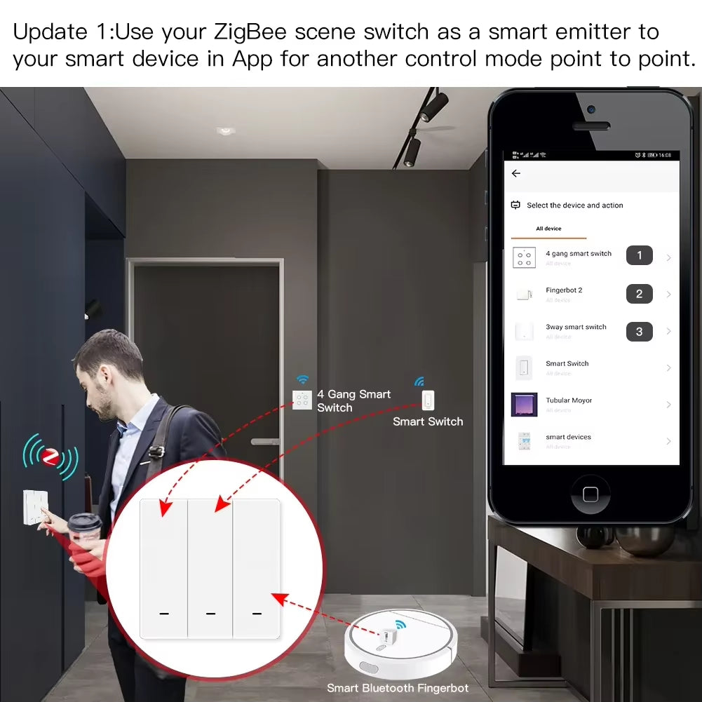 Tuya Zigbee Wireless 9 Scene Switch Push Button Battery Powered Transmitter Smart Life App Automation 1/2/3 Gang