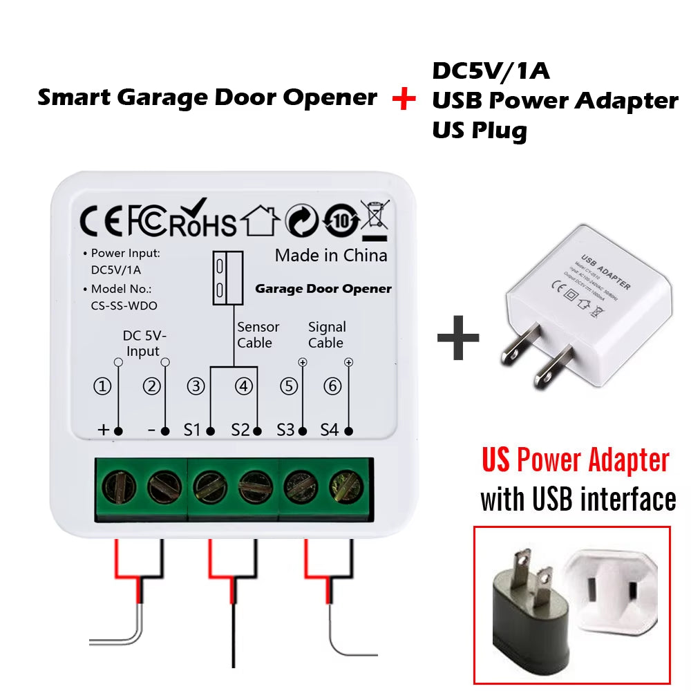 Wifi Smart Garage Door Opener Tuya App Remote Control Module Switch Works with Alexa Google Assistant Siri Shortcut