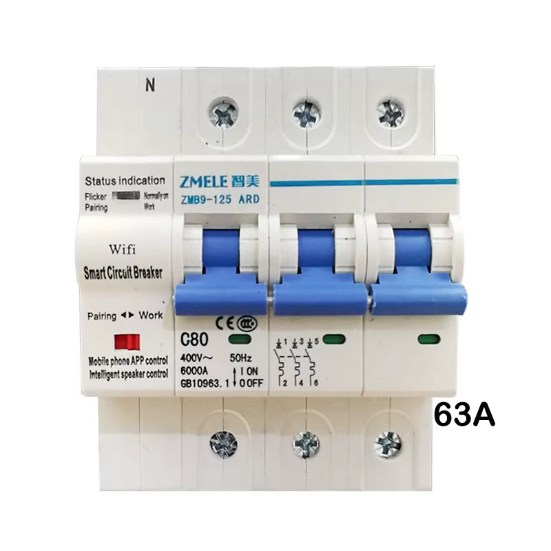 Tuya Smart ZMB9-100 Wifi Smart Circuit Breaker Switch ZMB9 25A 40A 63A 80A 100A 230V 400V 1/2/3/4 Pins P Support Alexa Google