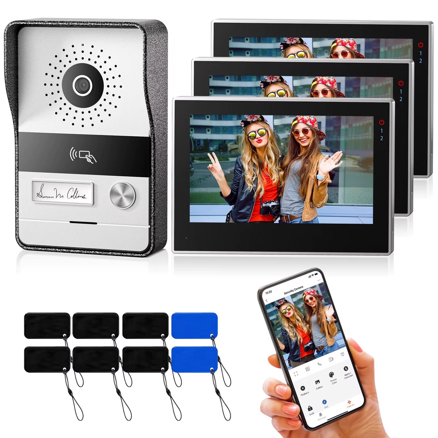 2-Wire  Wifi Video Doorphone Doorbell Intercom 7 Inch 1080P Touchscreen Monitor App/Swipe/Card 4In1 Unlock Tuya App