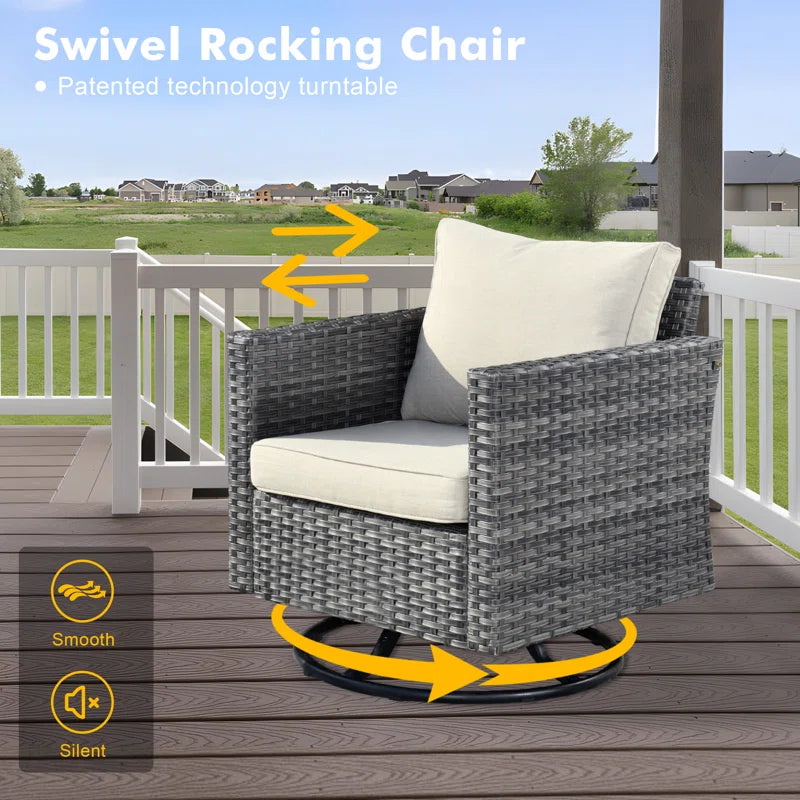Lovall Rattan Wicker 7 - Person Seating Group with Fire Pit and Cushions