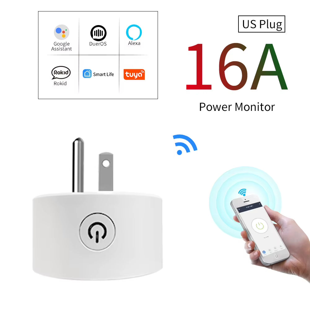 Wifi Smart Plug Sockets 16A EU Plug Tuya Smart Life APP Work with Alexa Google Home Smart-Home Automation EU UK Plug Yandex