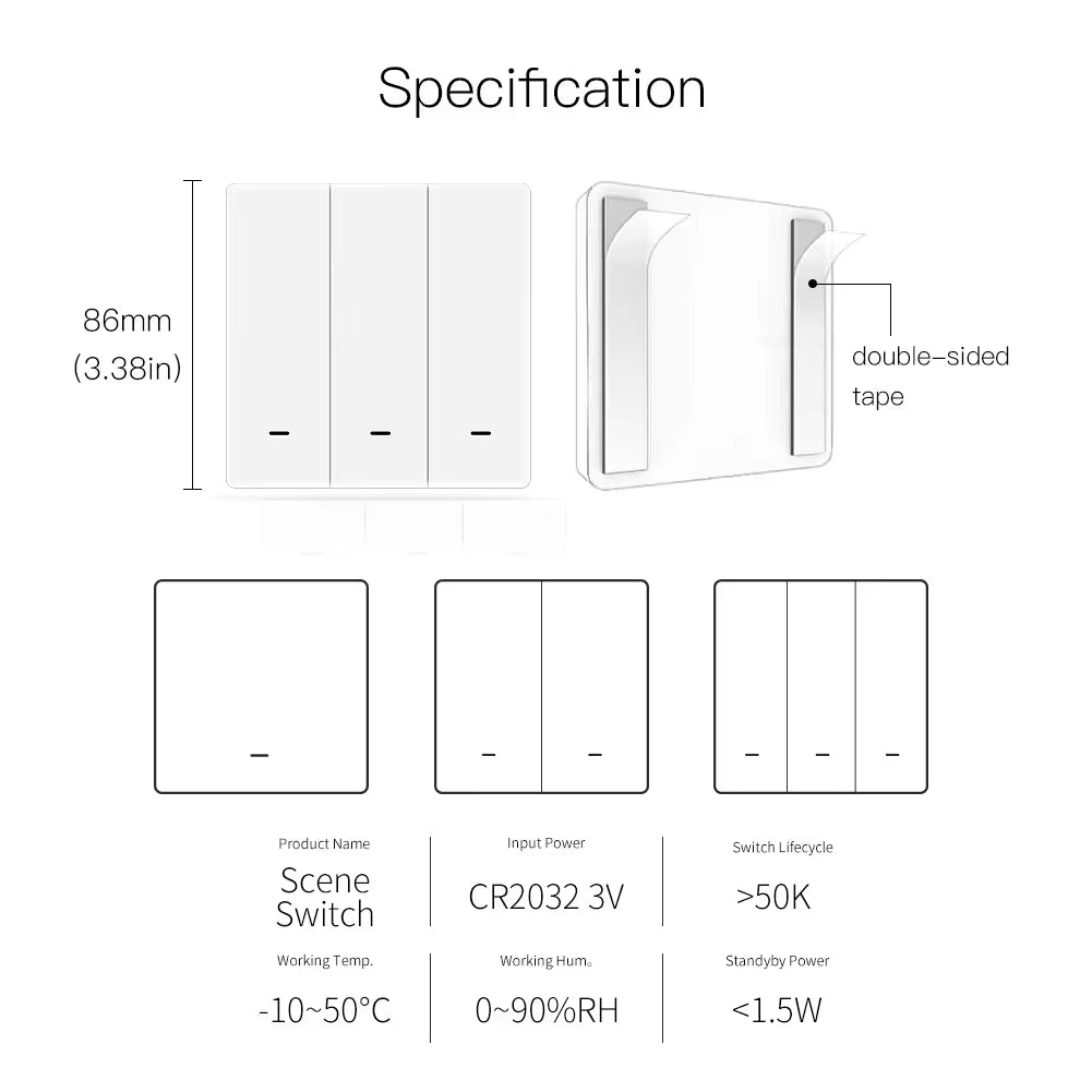 Tuya Zigbee Wireless 9 Scene Switch Push Button Battery Powered Transmitter Smart Life App Automation 1/2/3 Gang
