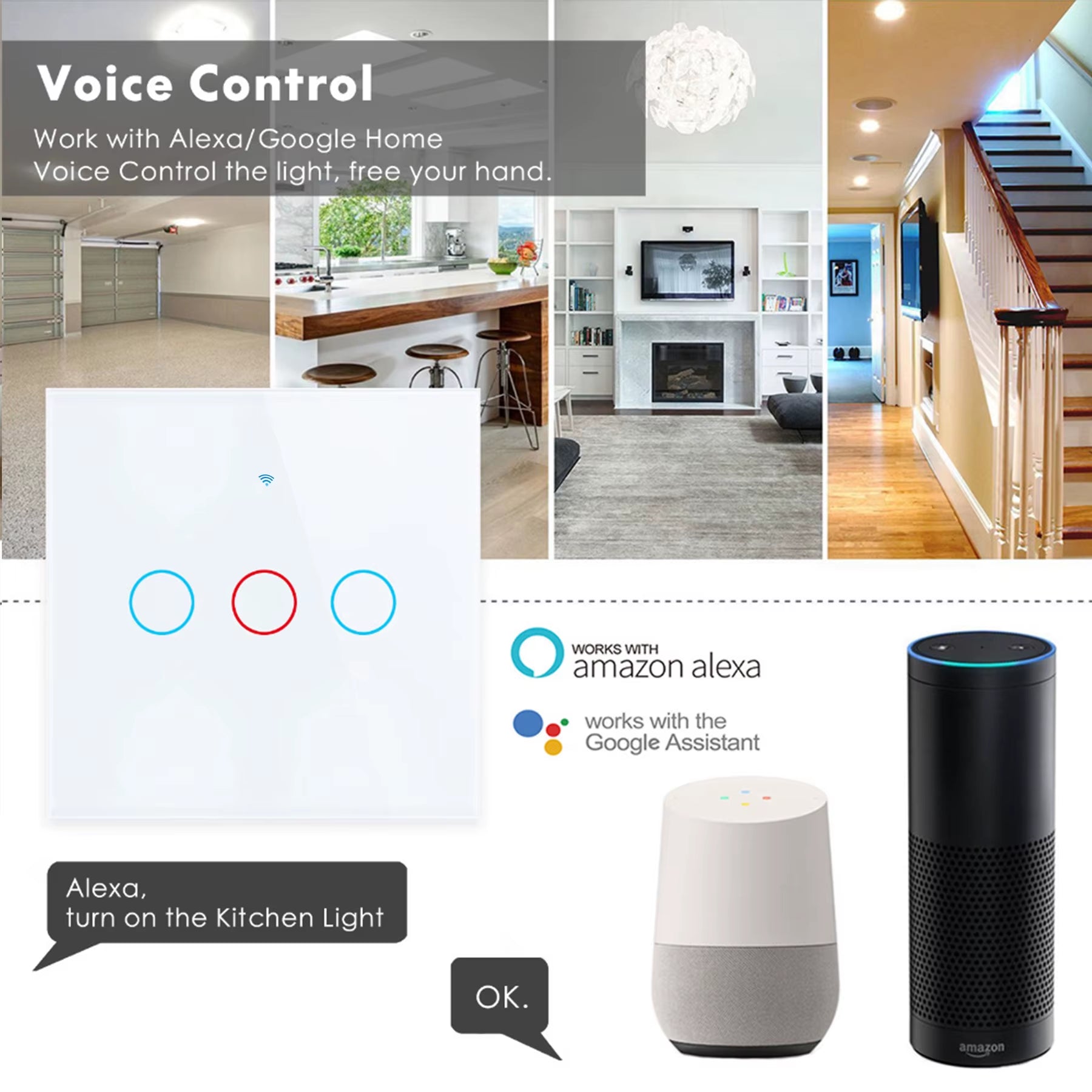 Tuya Wifi Touch Switch Light Wall Smart Switch Universal for EU Smart Home Life Alexa Google Home 433RF Remote 1/2/3Gang