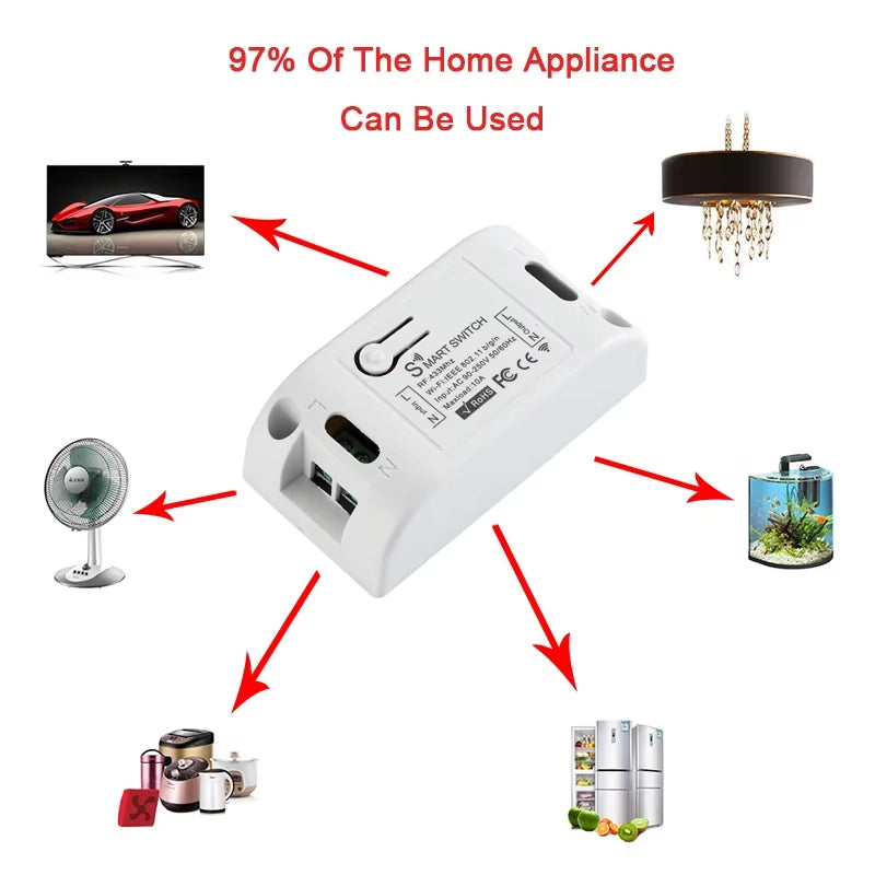 RF Wifi Switch RF 433Mhz 10A/2200W Wireless Switch 86 Type On/Off Switch Panel 433Mhz RF Wifi Remote Control Transmitter