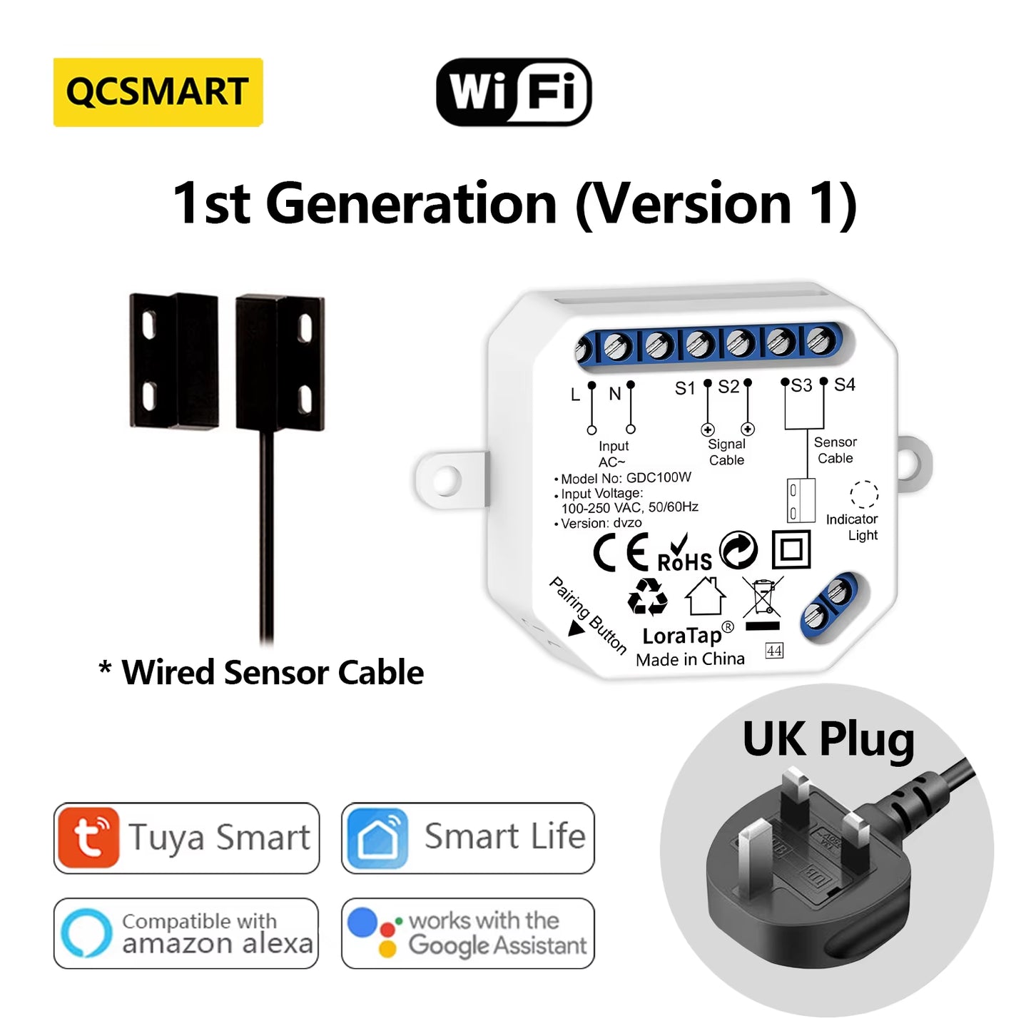 Garage Door Sensor Opener Controller Remote Wifi Switch Tuya Smart Life App Alert Works with Google Home Alexa Home Automation