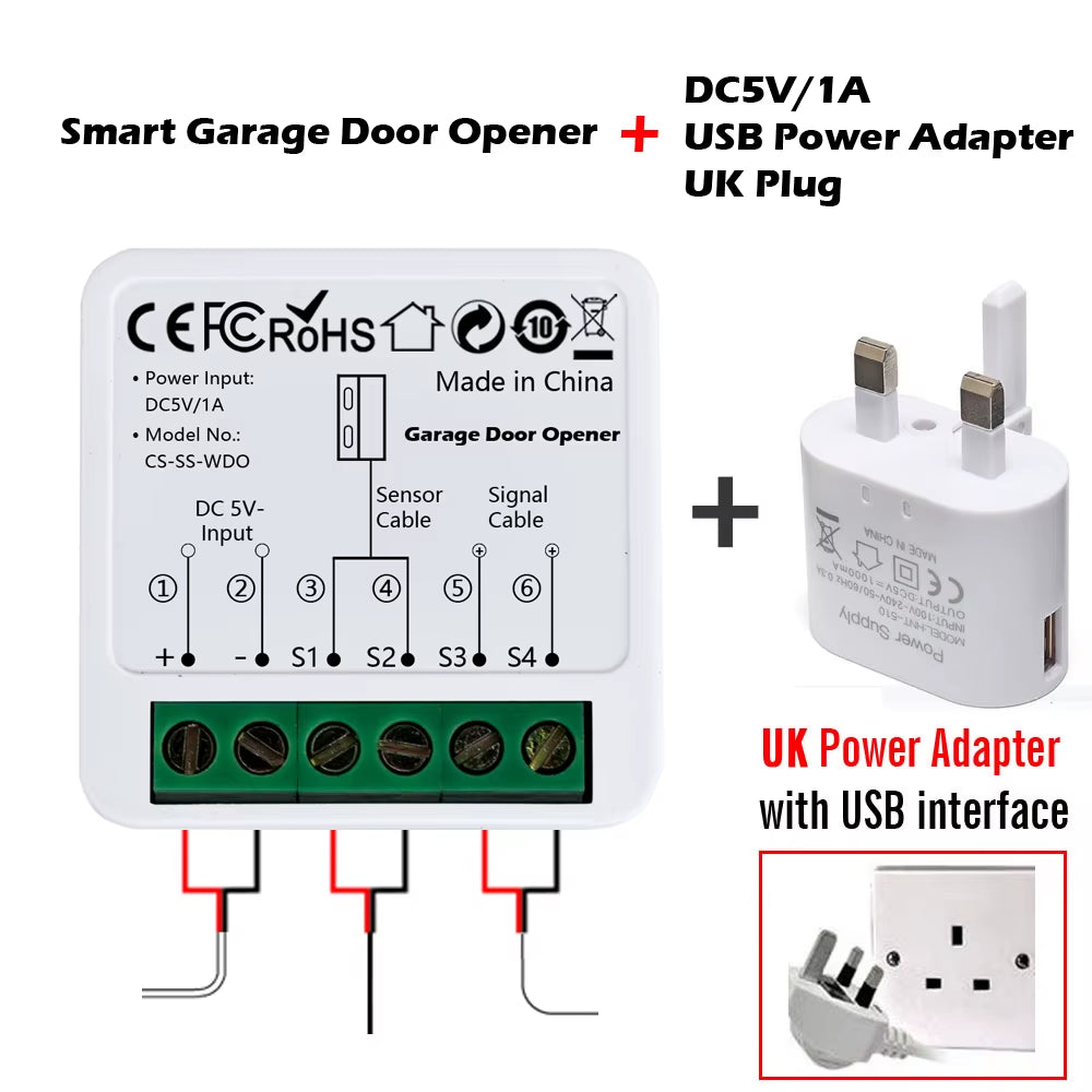 Wifi Smart Garage Door Opener Tuya App Remote Control Module Switch Works with Alexa Google Assistant Siri Shortcut