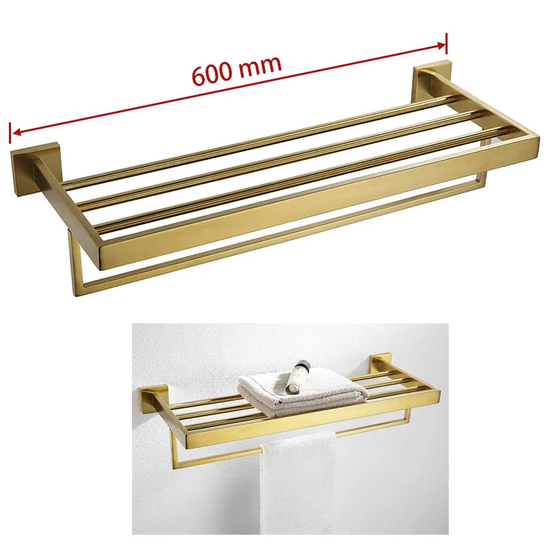 Gold Brushed Bathroom Accessories Hardware Towel Bar Rail Toilet Paper Holder Towel Rack Hook Soap Dish Toilet Brush