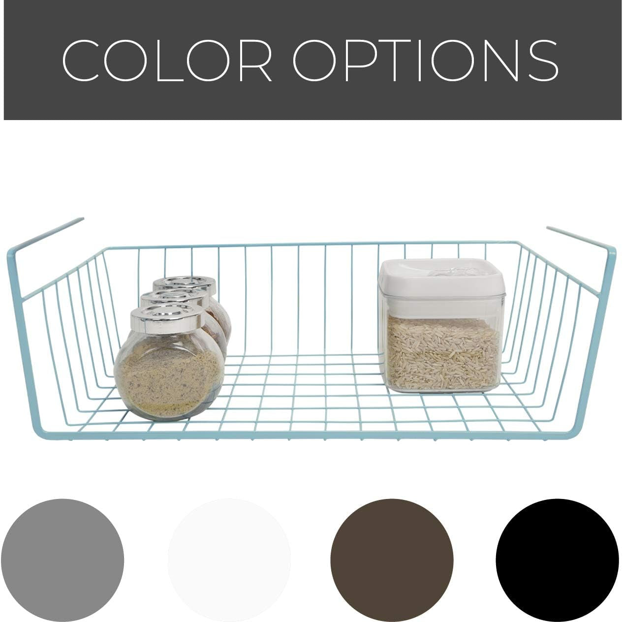 Smart Design Undershelf Storage Basket - Medium - Snug Fit Arms - Steel Metal Frame - Rust Resistant - Cabinet, Pantry, and Shelf Organization - 16 X 5.5 Inch - Light Blue