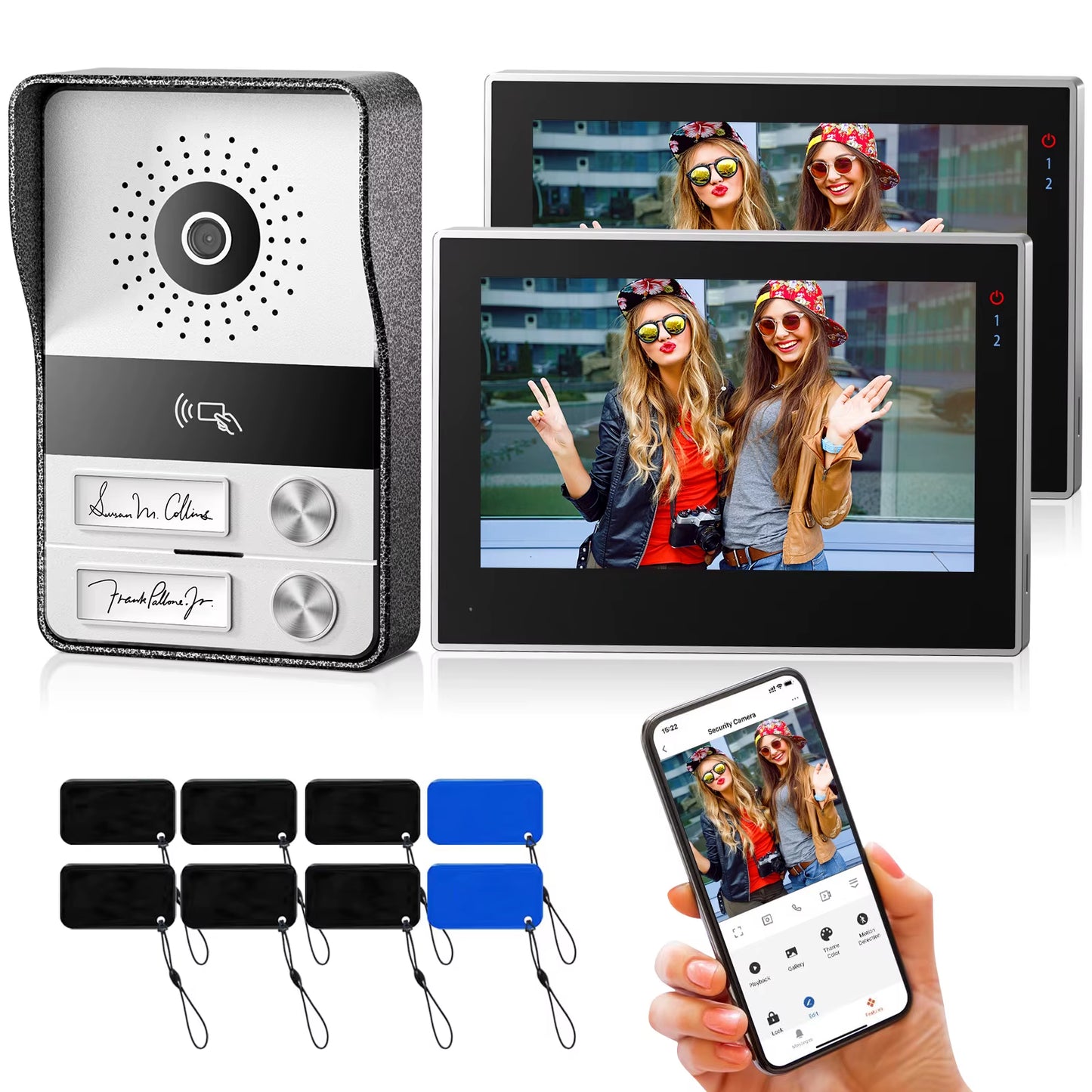 2-Wire  Wifi Video Doorphone Doorbell Intercom 7 Inch 1080P Touchscreen Monitor App/Swipe/Card 4In1 Unlock Tuya App