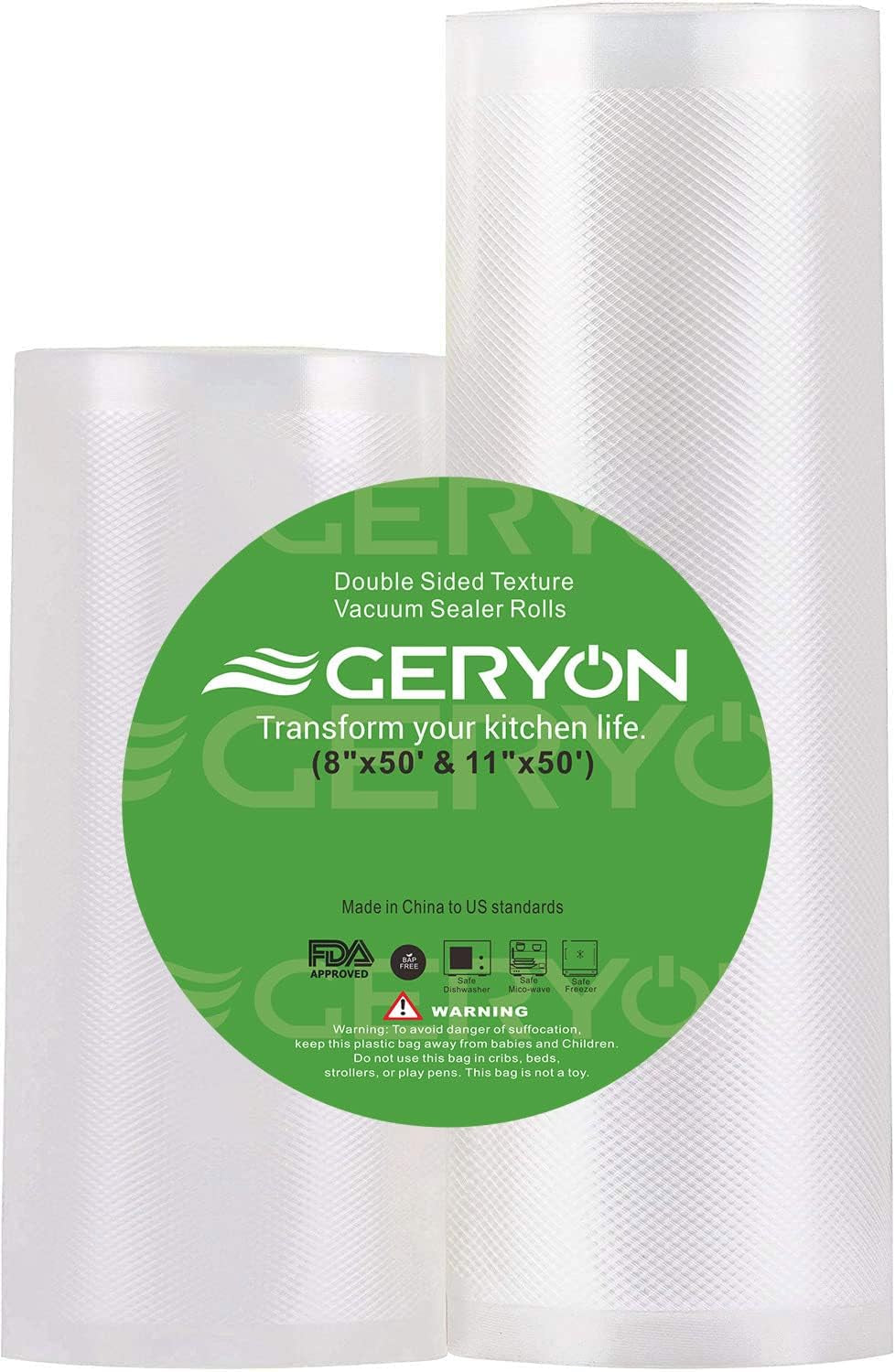GERYON Vacuum Sealer Rolls, 2 Packs 8" X 50' Food Vacuum Sealer Bags Rolls Work with All Brand Food Sealer Machine