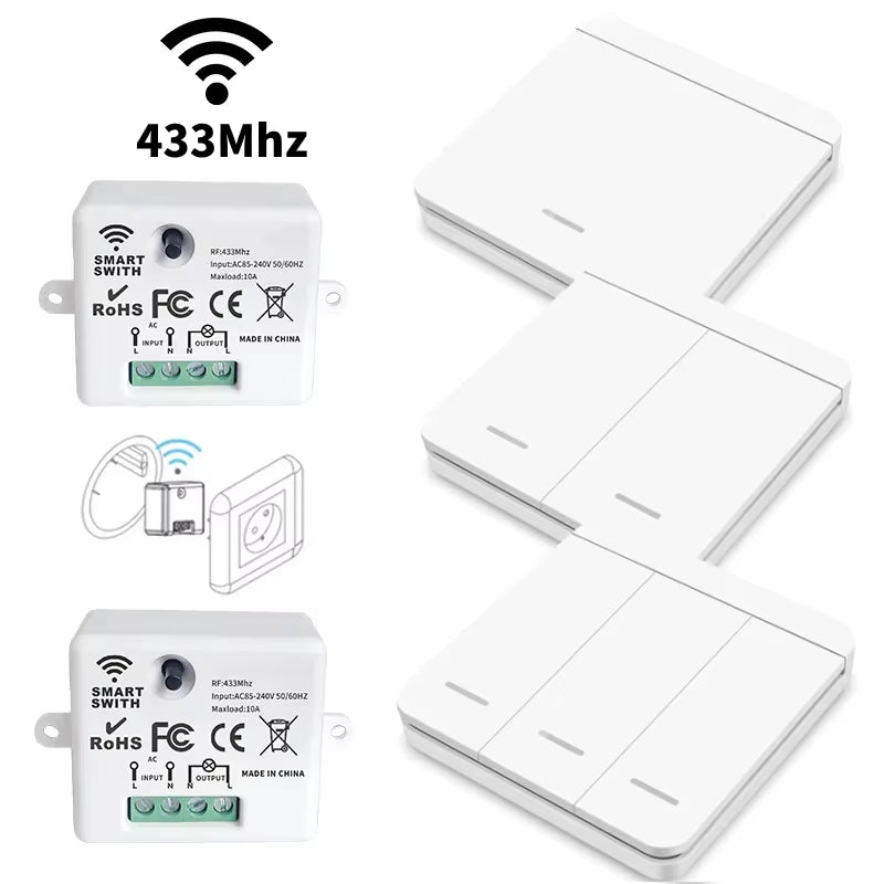 Wireless Light Switch 433Mhz Remote Control 1/2/3Gang Interruptor Wall Smart Lighting Switch 10A 110V 220V for Lamp LED