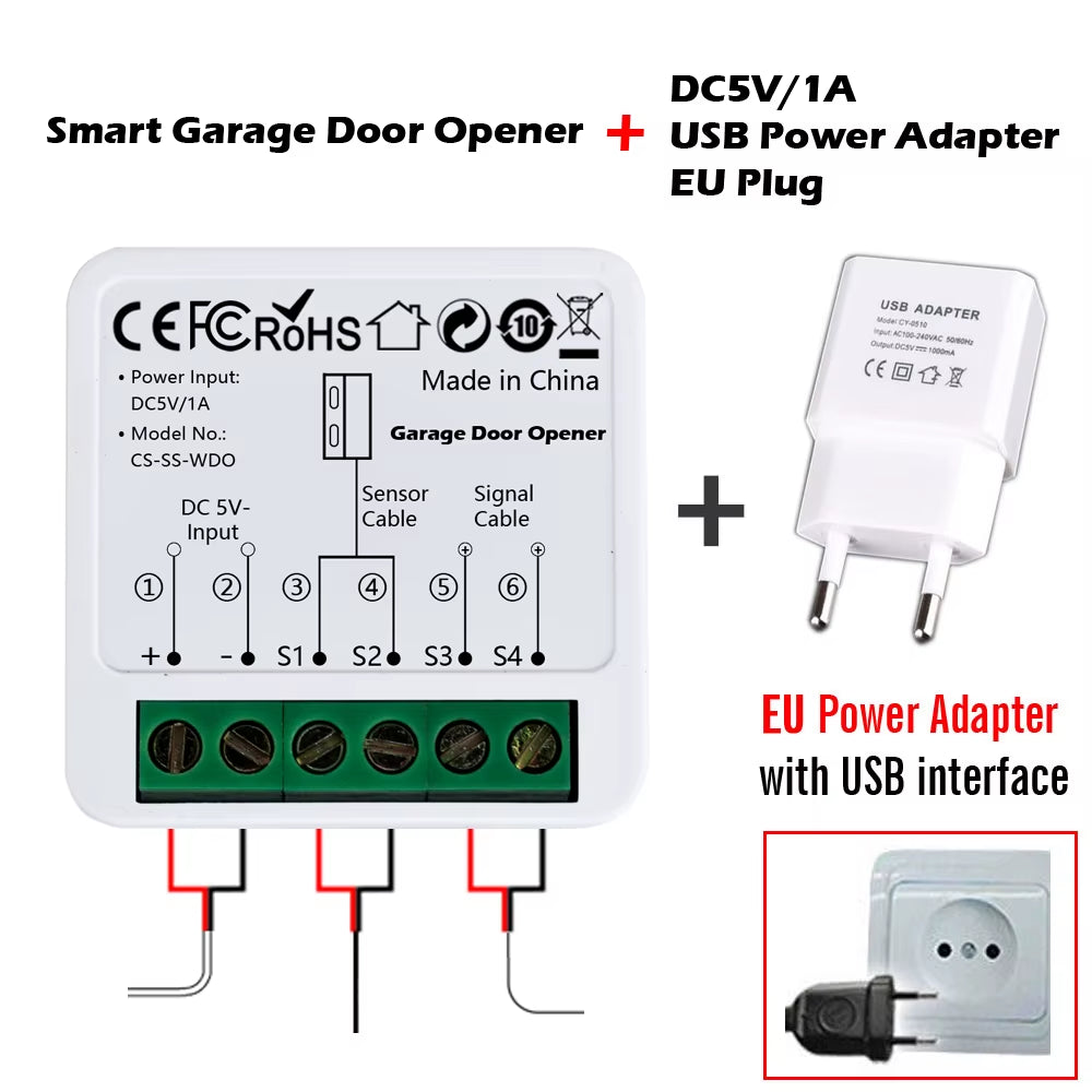 Wifi Smart Garage Door Opener Tuya App Remote Control Module Switch Works with Alexa Google Assistant Siri Shortcut