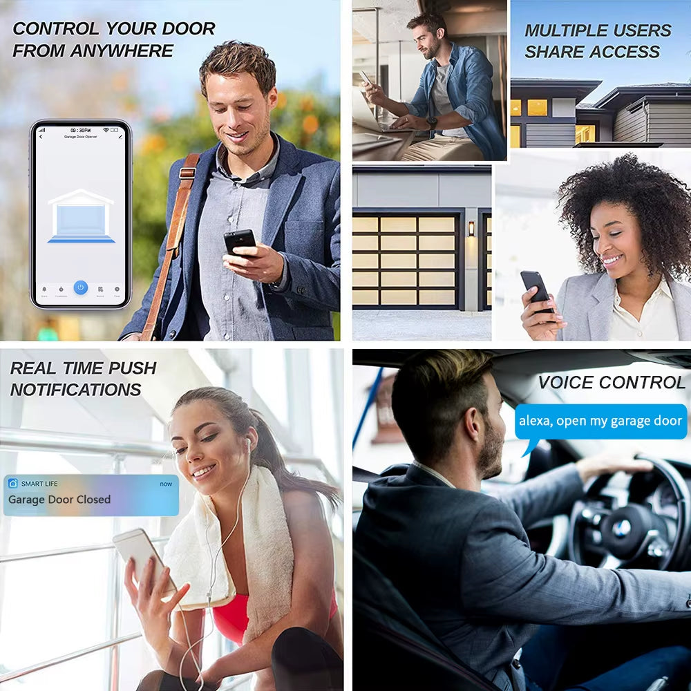 Wifi Smart Garage Door Opener Tuya App Remote Control Module Switch Works with Alexa Google Assistant Siri Shortcut