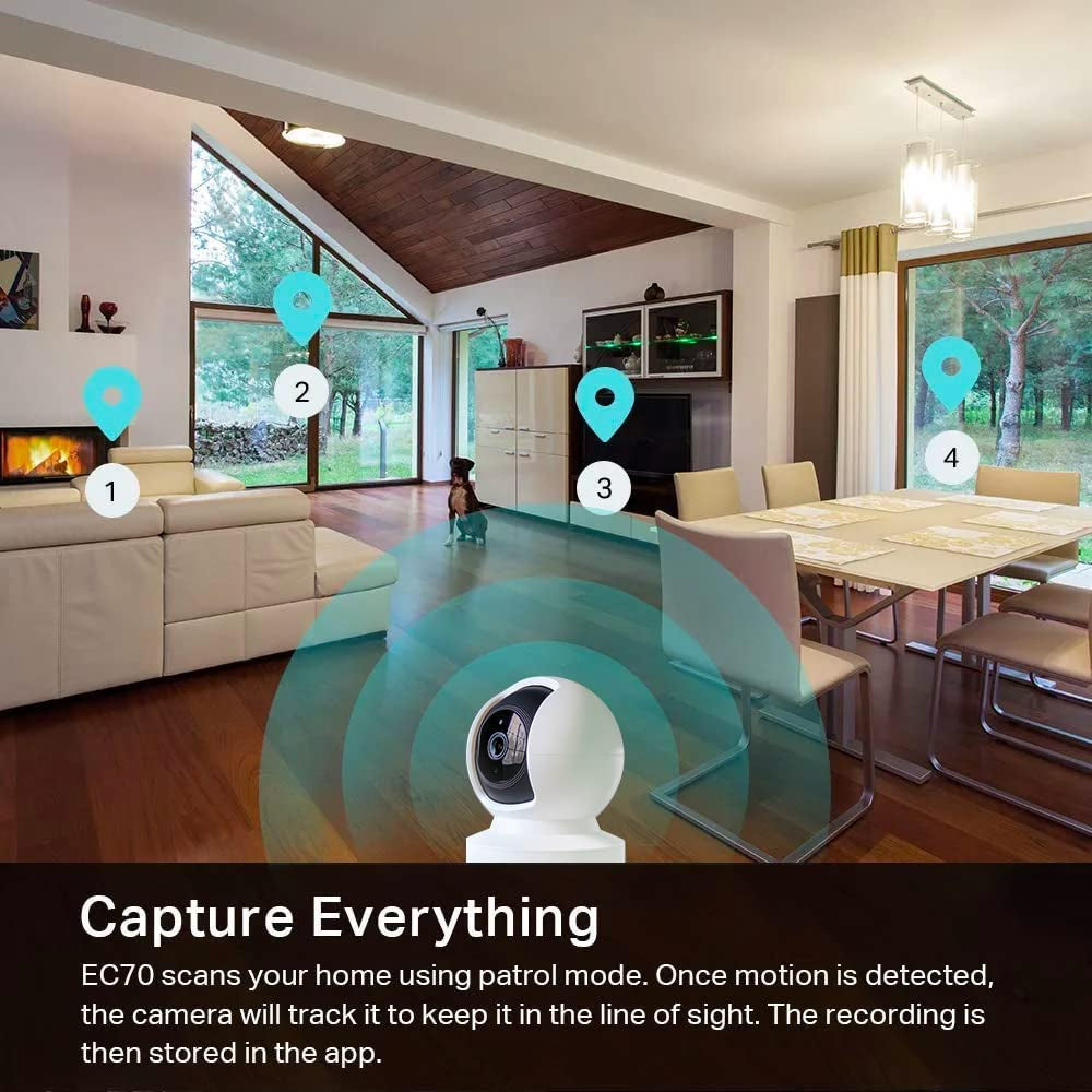 Kasa EC70 Indoor Pan/Tilt Smart Security Camera - 1080P HD with Night Vision, Motion Detection, Cloud & SD Card Storage, Compatible with Alexa & Google Home, White