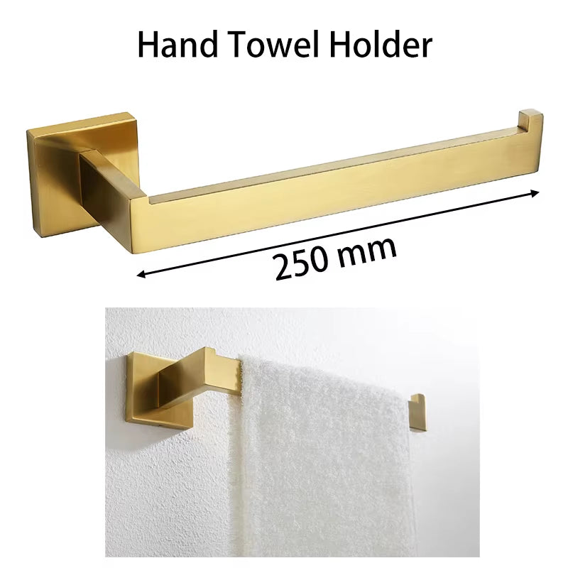 Gold Brushed Bathroom Accessories Hardware Towel Bar Rail Toilet Paper Holder Towel Rack Hook Soap Dish Toilet Brush