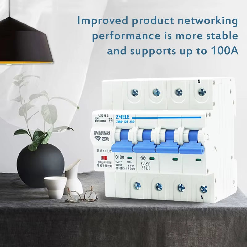 Tuya Smart ZMB9-100 Wifi Smart Circuit Breaker Switch ZMB9 25A 40A 63A 80A 100A 230V 400V 1/2/3/4 Pins P Support Alexa Google