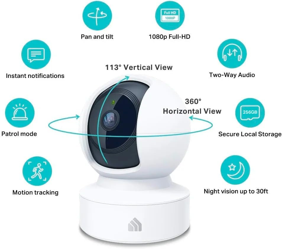 Kasa EC70 Indoor Pan/Tilt Smart Security Camera - 1080P HD with Night Vision, Motion Detection, Cloud & SD Card Storage, Compatible with Alexa & Google Home, White